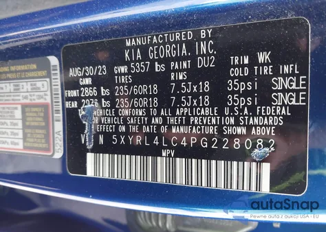 2023 Kia Sorento S из США, поврежденный, VIN 5XYRL4LC4PG228082